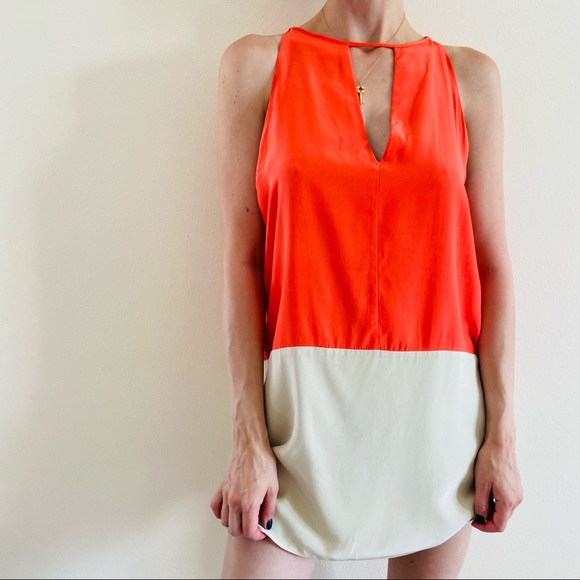 Parker silk color block Crosby coral Dress - Picture 2 of 9